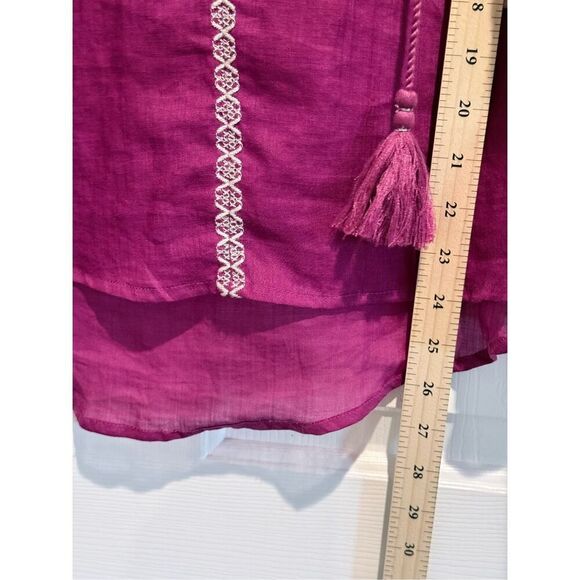 Sundance Blouse Shayda Embroidered Peasant Tassel Ties Berry Tunic Top Women's - Picture 13 of 15